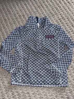 Vineyard Vines Navy and White Geometric Shirt with Pink Label Performance